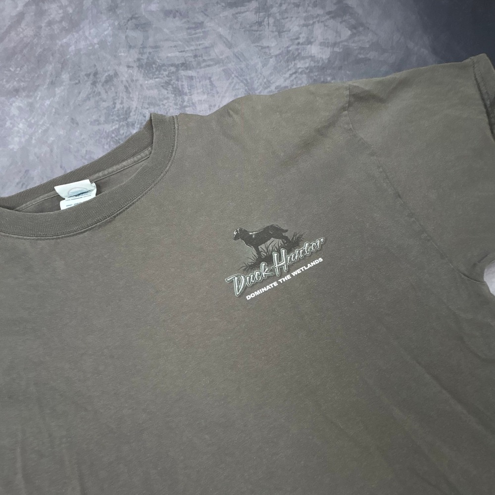 Vintage Delta Duck Hunter T Shirt Mens XL Grey Dominate The Wetlands Black Lab - Picture 6 of 7